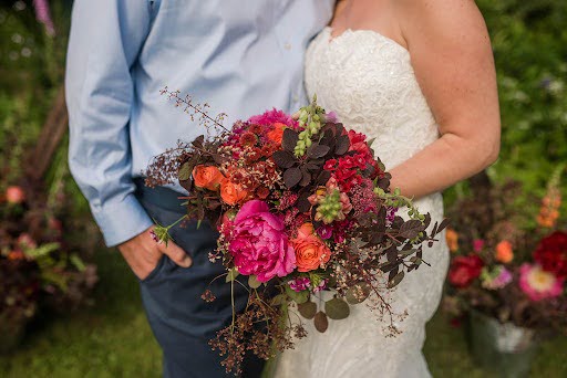 Berries & burgundy colour palette wedding bouquet
