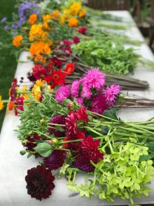 Flowers on table ready for bouquet making