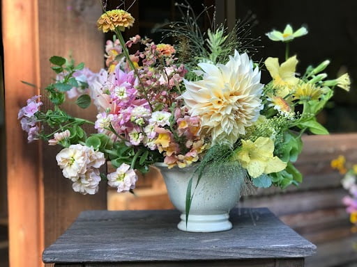 Autumn flower arrangement with muted pastels