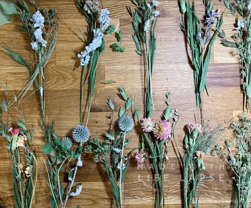 Small bundles of mixed dried flowers