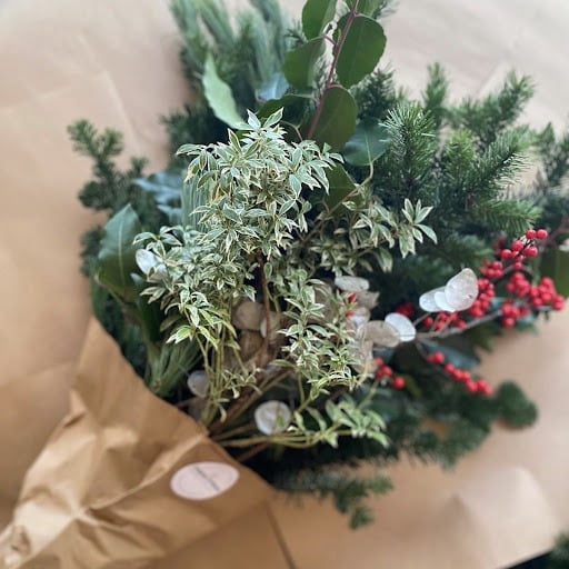 Winter bouquet wrapped in paper 