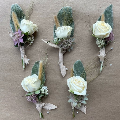 Five winter palette boutonnieres 