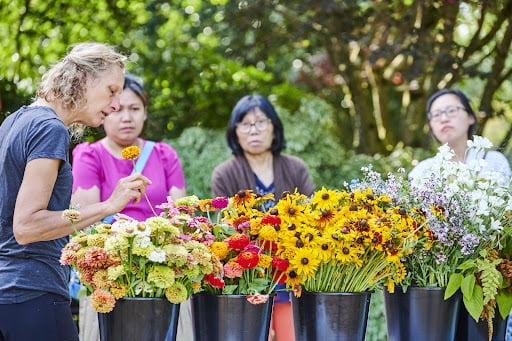 Floral designer and artist-in-residence Alexandra Richards teaches a floral workshop.