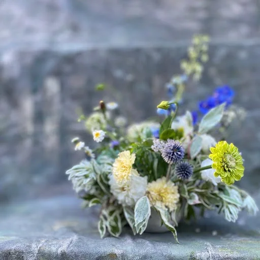Blue & Ivory floral centerpiece